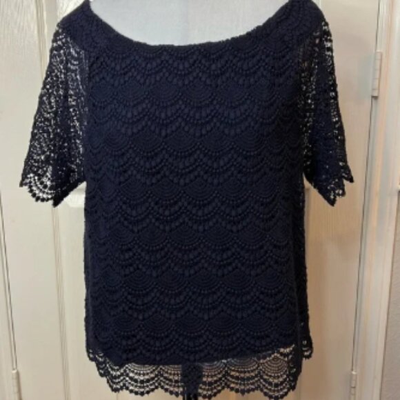 Talbots Navy Blue Scoop Neck Lace Blouse Size XL NWT - Picture 1 of 8